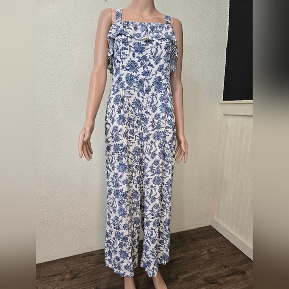 LOFT Trellis Garden Floral Sleeveless Wide Leg Jumpsuit Size 10 - Picture 9 of 10